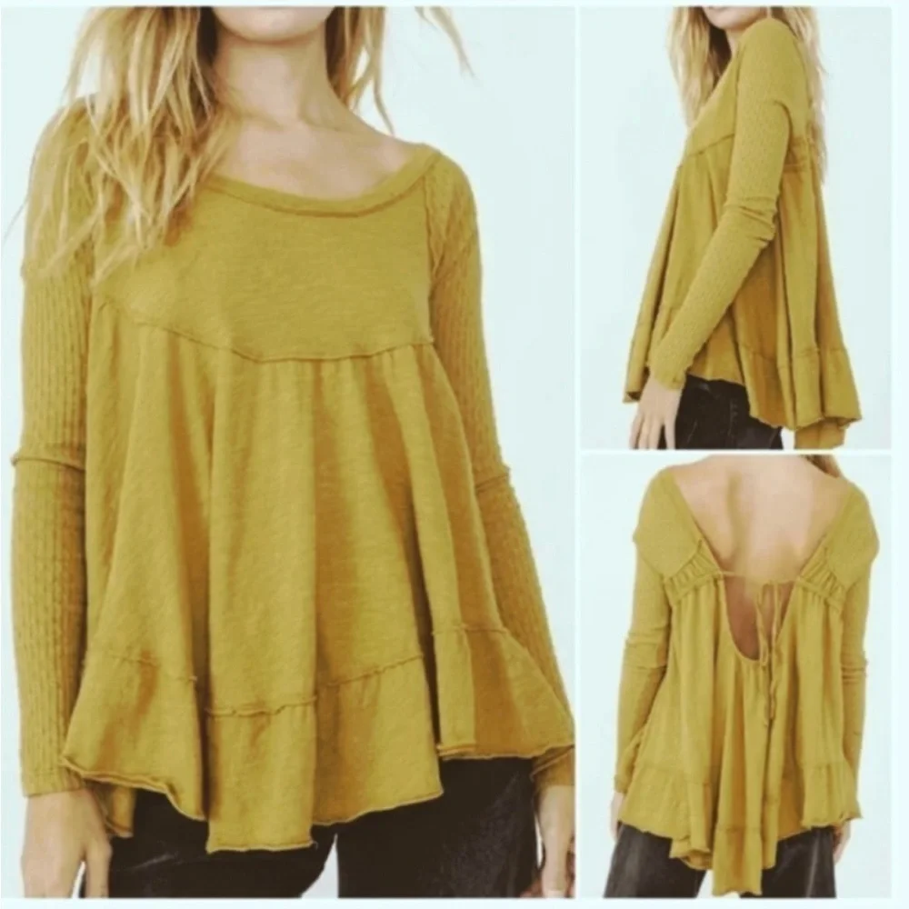 Free People Sundae Tee Olive Bitters Top Size Medium NEW!